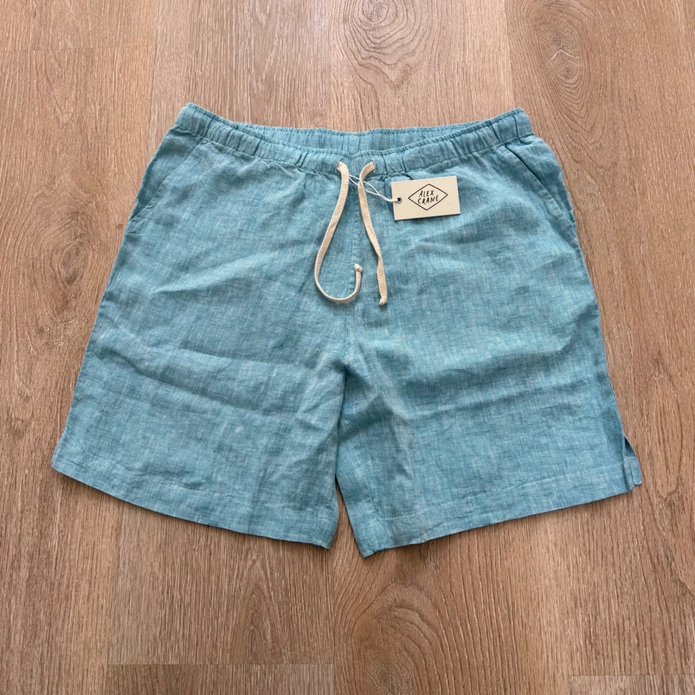 Alex Crane Bo Shorts Men XL Light Blue 100% Linen Elastic Waist Drawstring